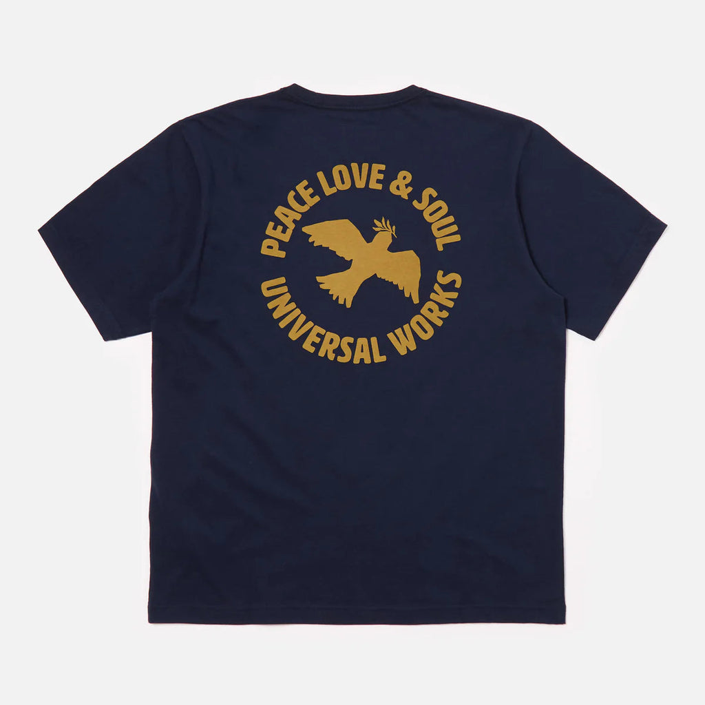 UNIVERSAL WORKS 'Peace, Love & Soul' Print Jersey T-Shirt | Navy