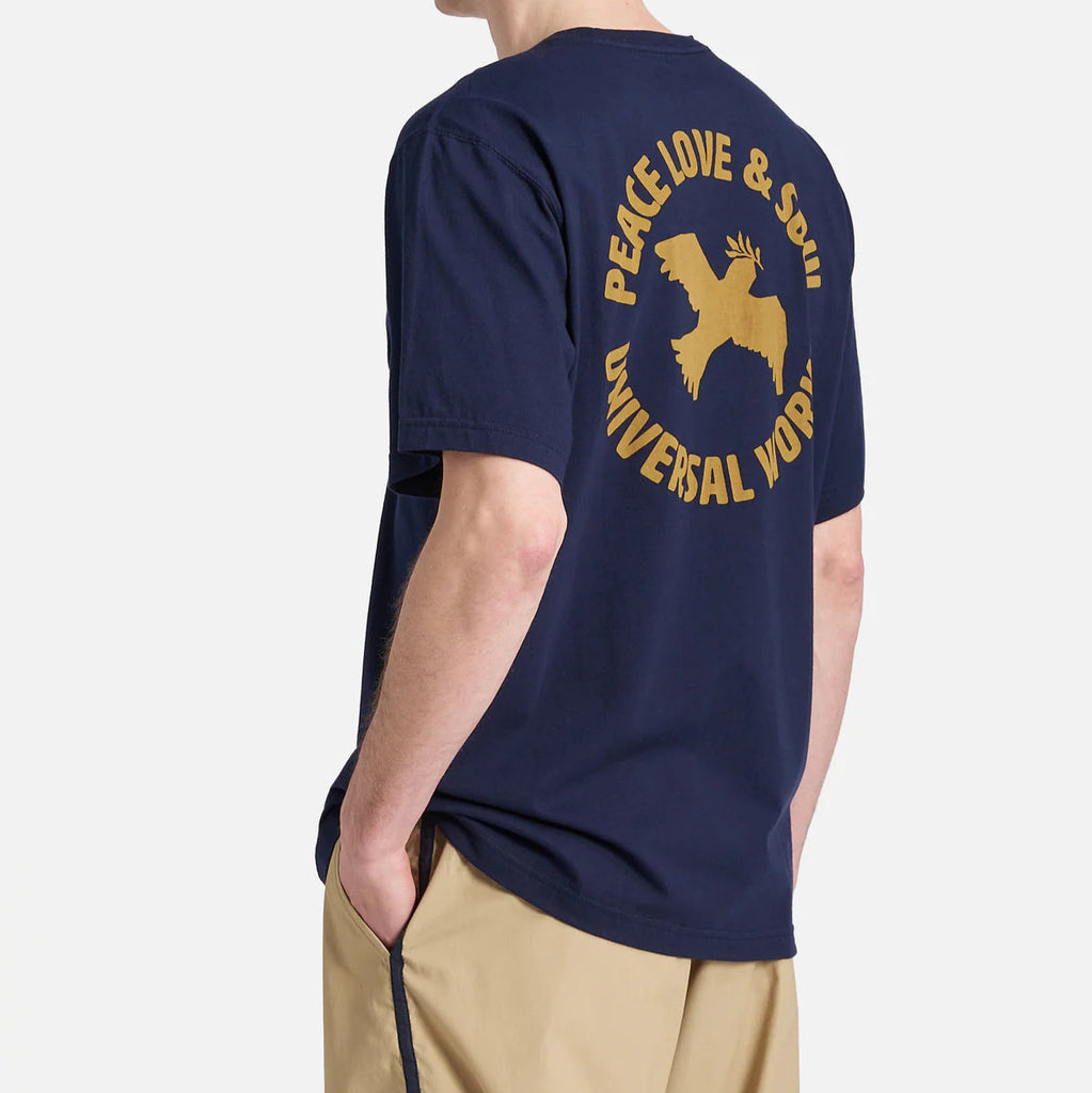 UNIVERSAL WORKS 'Peace, Love & Soul' Print Jersey T-Shirt | Navy