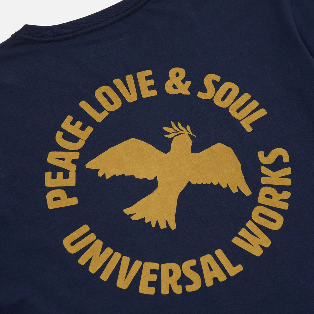 UNIVERSAL WORKS 'Peace, Love & Soul' Print Jersey T-Shirt | Navy