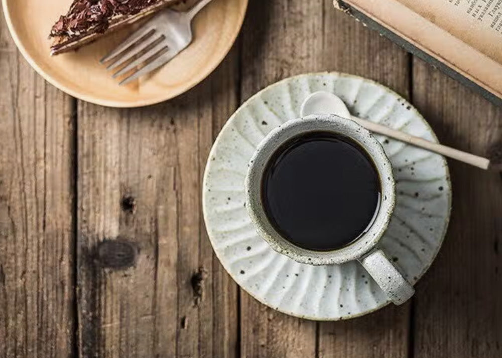 GOHOBI Handmade Stoneware Coffee Mug and Saucer Set