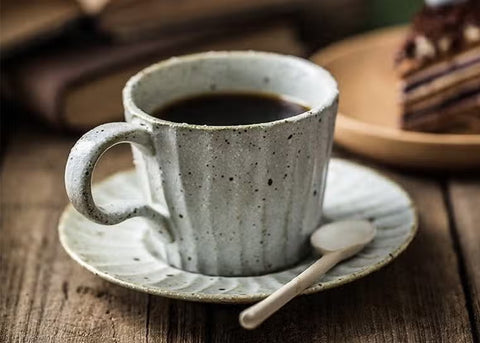 GOHOBI Handmade Stoneware Coffee Mug and Saucer Set