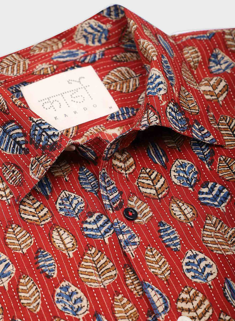 Kardo Chintan Short Sleeve Shirt | Leaf Block Print