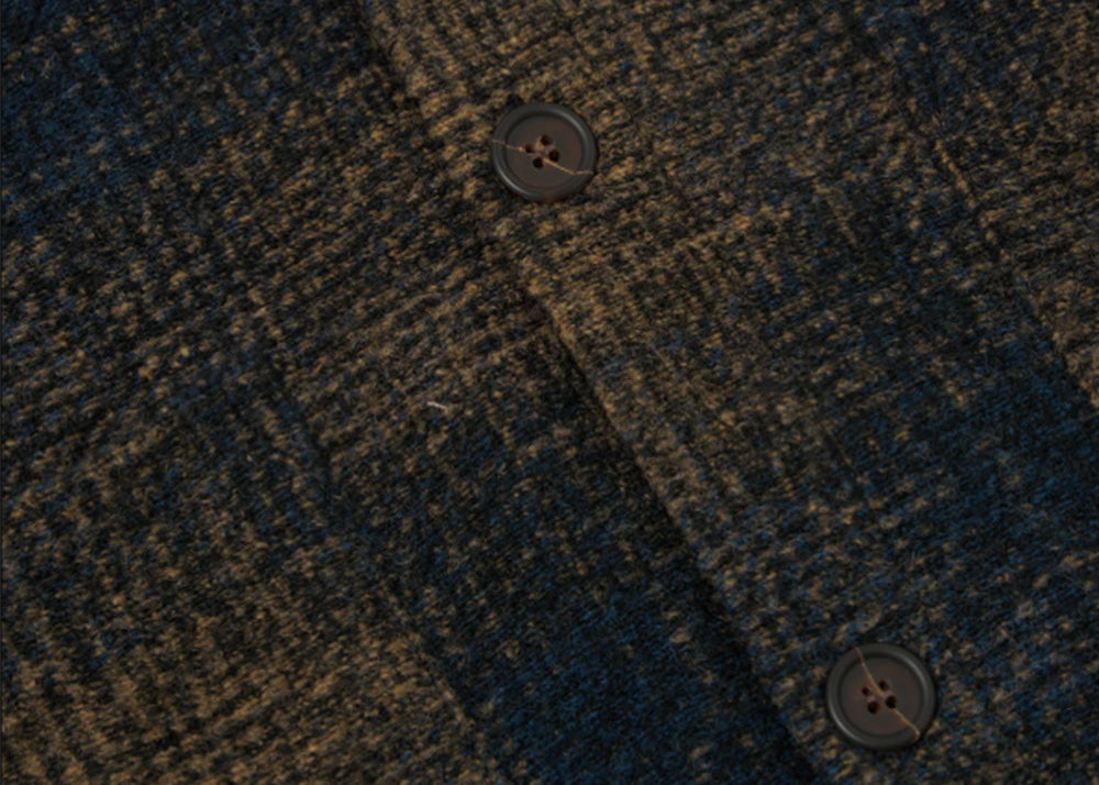 UNIVERSAL WORKS UW Wool Fleece Cardigan Agu Check | Navy / Sand
