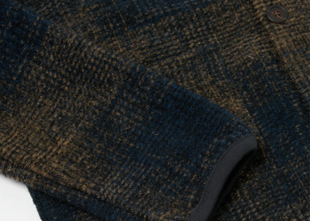 UNIVERSAL WORKS UW Wool Fleece Cardigan Agu Check | Navy / Sand