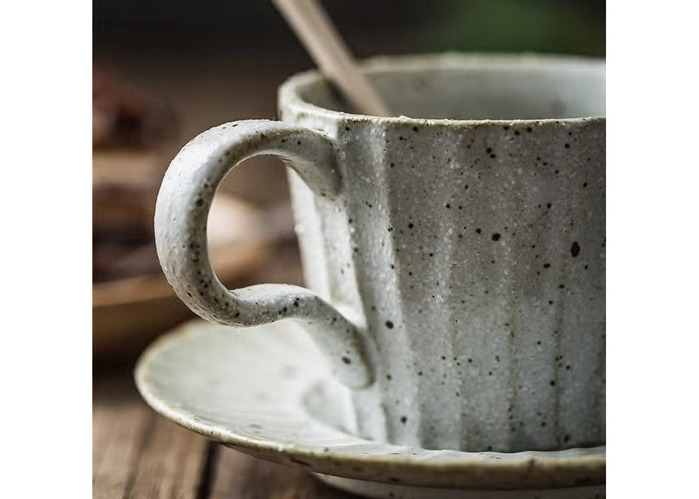 GOHOBI Handmade Stoneware Coffee Mug and Saucer Set