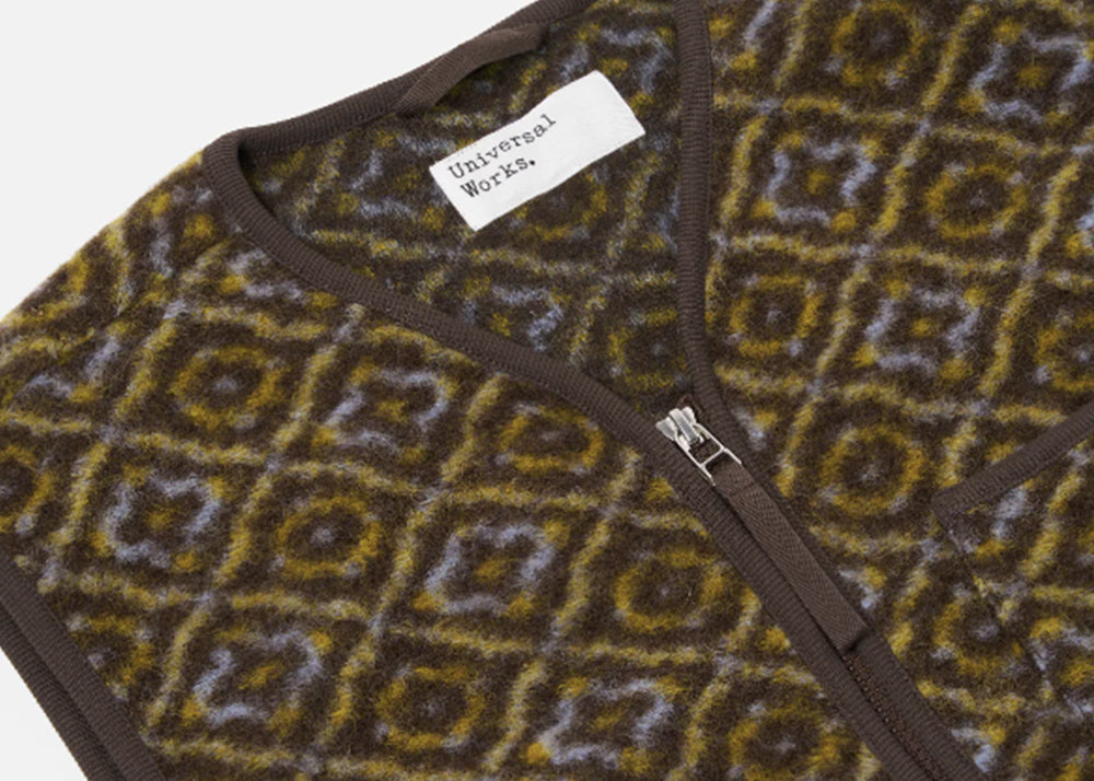 UNIVERSAL WORKS UW Wool Geometric Fleece Gilet | Brown