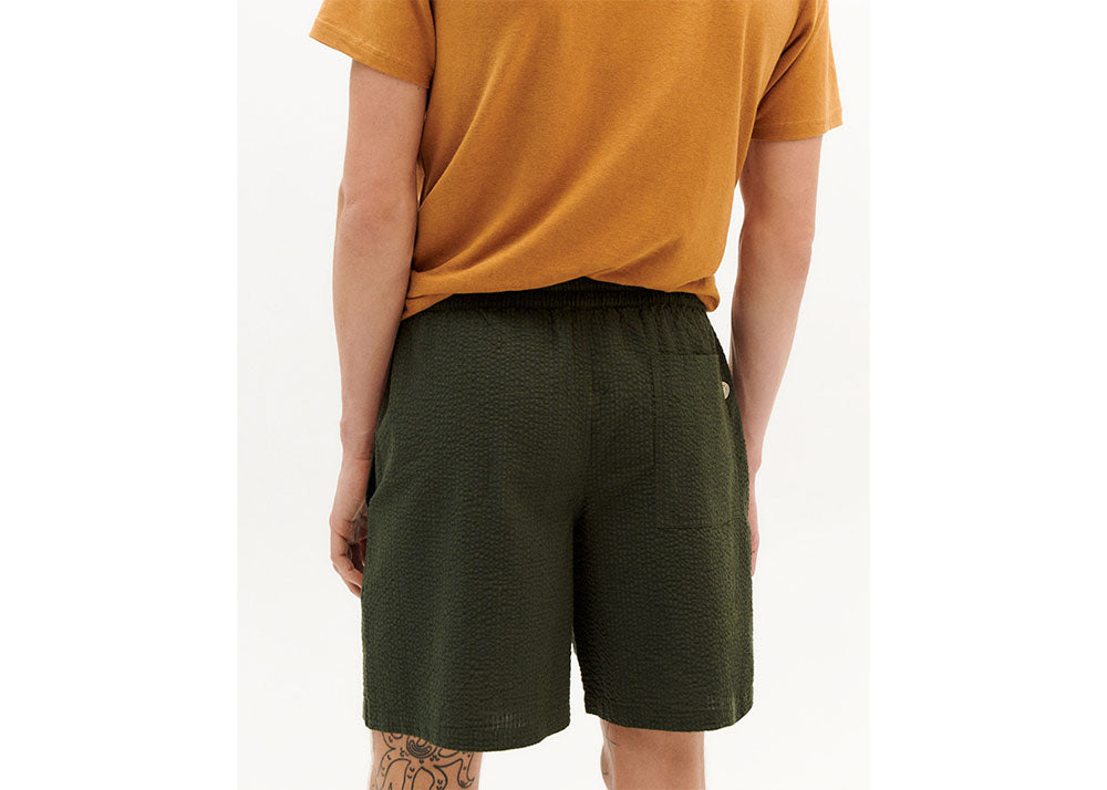 THINKING MU Organic Cotton Seersucker Shorts | Green