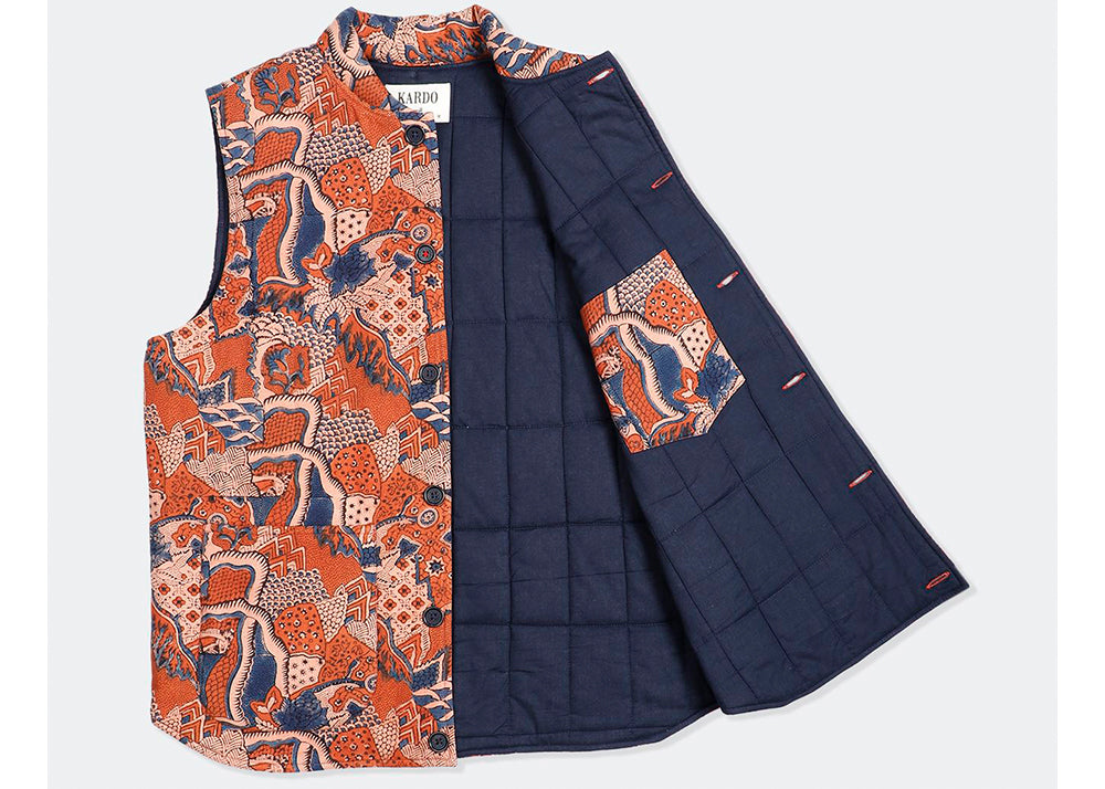 Kardo LEO QUILT VEST | AJRAHK BLOCK PRINT
