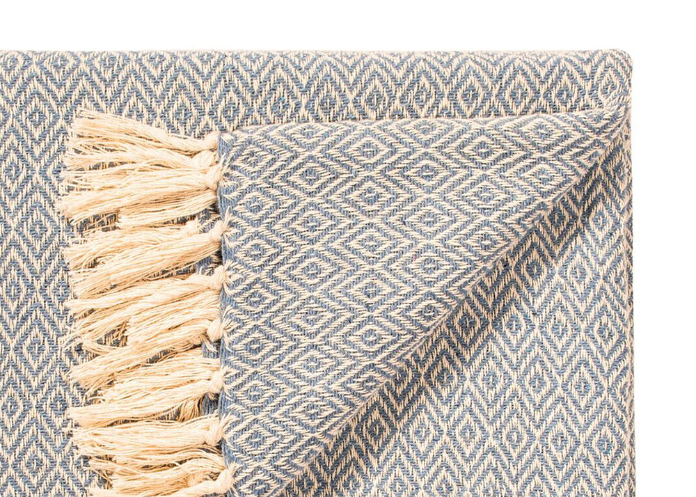 Namaste Cotton Handloom Throw | Sea Blue Geometric