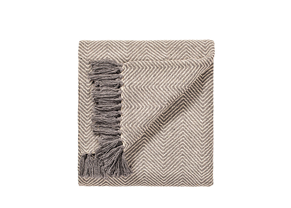 Namaste Cotton Handloom Throw | Dark Slate Herringbone