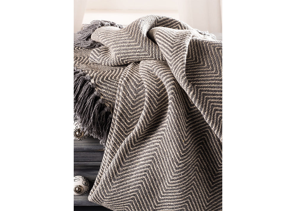 Namaste Cotton Handloom Throw | Dark Slate Herringbone