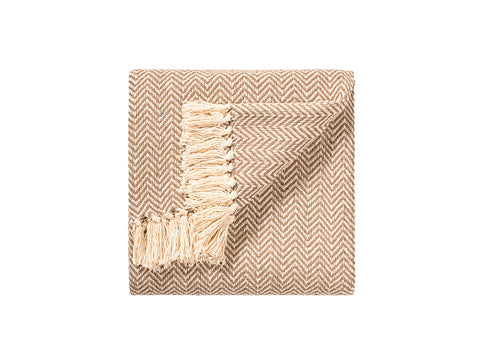 Namaste Cotton Handloom Throw | Light Camel Herringbone