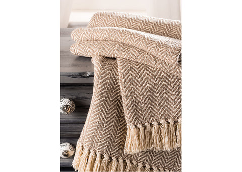 Namaste Cotton Handloom Throw | Light Camel Herringbone