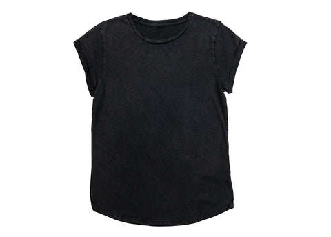 Earth Positive Women's Organic Rolled Sleeve T-Shirt | Stonewash Black