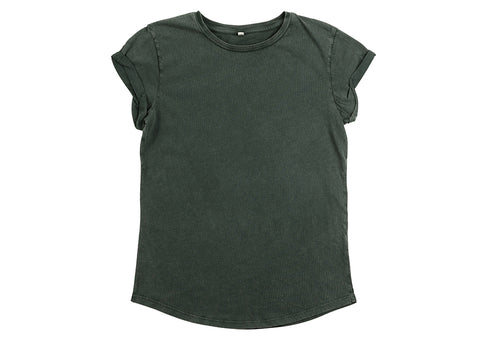 Earth Positive Women's Organic Rolled Sleeve T-Shirt | Stonewash Green