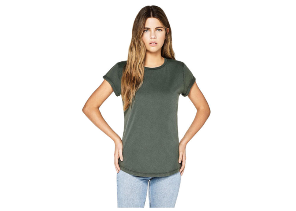 Earth Positive Women's Organic Rolled Sleeve T-Shirt | Stonewash Green